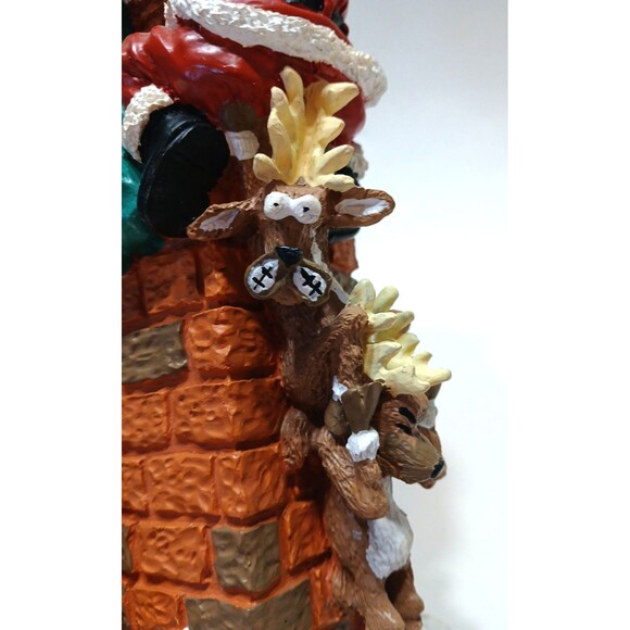 Santa Reindeer Chimney Candle Holder Vase Christmas Fun 9 In  Tall X 4 In  Wide - Picture 4 of 11